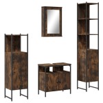 vidaXL Set mobilier de baie, 4 piese, stejar fumuriu, lemn prelucrat