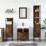 vidaXL Set mobilier de baie, 4 piese, stejar fumuriu, lemn prelucrat