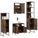 vidaXL Set mobilier de baie, 4 piese, stejar fumuriu, lemn prelucrat