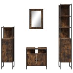 vidaXL Set mobilier de baie, 4 piese, stejar fumuriu, lemn prelucrat
