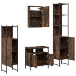 vidaXL Set mobilier de baie, 4 piese, stejar fumuriu, lemn prelucrat