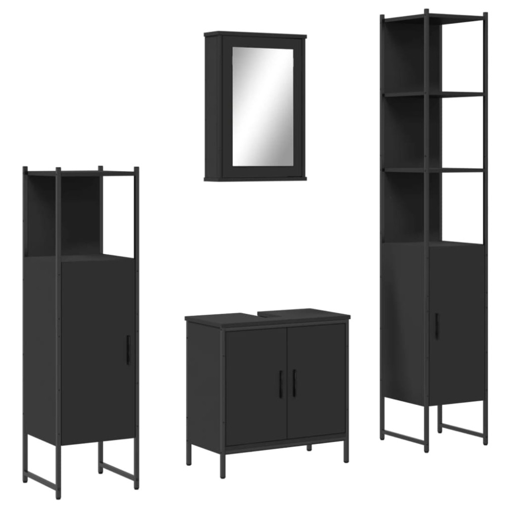 vidaXL Set mobilier de baie, 4 piese, negru, lemn prelucrat