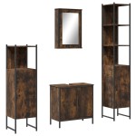 vidaXL Set mobilier de baie, 4 piese, stejar fumuriu, lemn prelucrat