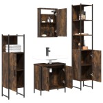 vidaXL Set mobilier de baie, 4 piese, stejar fumuriu, lemn prelucrat