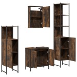 vidaXL Set mobilier de baie, 4 piese, stejar fumuriu, lemn prelucrat