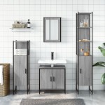 vidaXL Set mobilier de baie, 4 piese, gri sonoma, lemn prelucrat