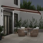 vidaXL Copertina retractabilă automat cu LED-uri, maro, 400x350 cm