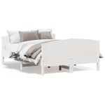 vidaXL Cadru de pat fără saltea, alb, 140x190 cm, lemn masiv de pin vidaXL Cadru de pat fără saltea, alb, 140x190 cm, lemn masiv de pin