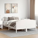 vidaXL Cadru de pat fără saltea, alb, 140x190 cm, lemn masiv de pin vidaXL Cadru de pat fără saltea, alb, 140x190 cm, lemn masiv de pin