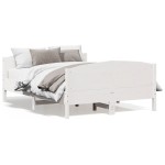 vidaXL Cadru de pat fără saltea, alb, 135x190 cm, lemn masiv de pin