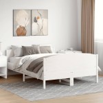 vidaXL Cadru de pat fără saltea, alb, 135x190 cm, lemn masiv de pin