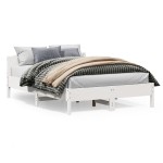 vidaXL Cadru de pat fără saltea, alb, 150x200 cm, lemn masiv pin vidaXL Cadru de pat fără saltea, alb, 150x200 cm, lemn masiv pin