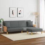 vidaXL Canapea extensibilă 2 locuri/perne/taburet, gri închis, catifea vidaXL Canapea extensibilă 2 locuri/perne/taburet, gri închis, catifea