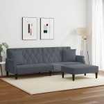 vidaXL Canapea extensibilă 2 locuri/perne/taburet, gri închis, catifea vidaXL Canapea extensibilă 2 locuri/perne/taburet, gri închis, catifea