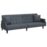 vidaXL Canapea extensibilă 2 locuri/perne/taburet, gri închis, catifea vidaXL Canapea extensibilă 2 locuri/perne/taburet, gri închis, catifea