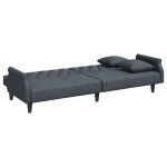vidaXL Canapea extensibilă 2 locuri/perne/taburet, gri închis, catifea vidaXL Canapea extensibilă 2 locuri/perne/taburet, gri închis, catifea