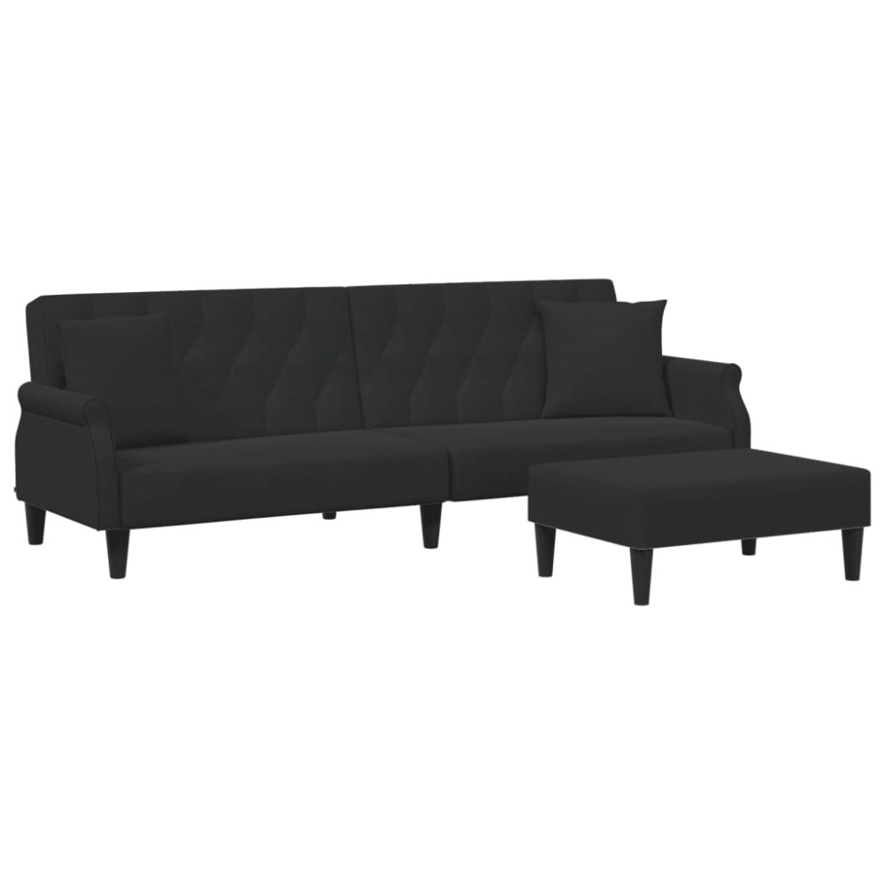 vidaXL Canapea extensibilă cu pernuță și taburet 2locuri negru catifea
