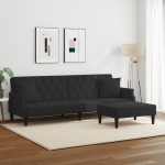 vidaXL Canapea extensibilă cu pernuță și taburet 2locuri negru catifea