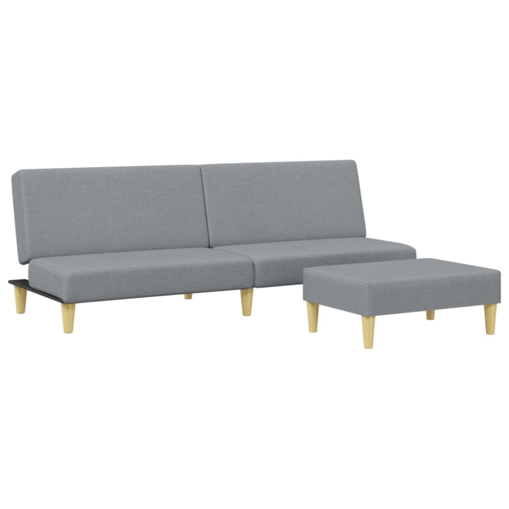 vidaXL Canapea extensibilă cu taburet, 2 locuri, gri deschis, textil