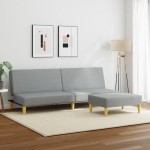 vidaXL Canapea extensibilă cu taburet, 2 locuri, gri deschis, textil