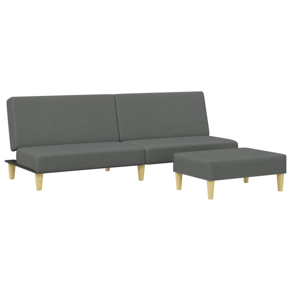 vidaXL Canapea extensibilă cu taburet, 2 locuri, gri închis, textil
