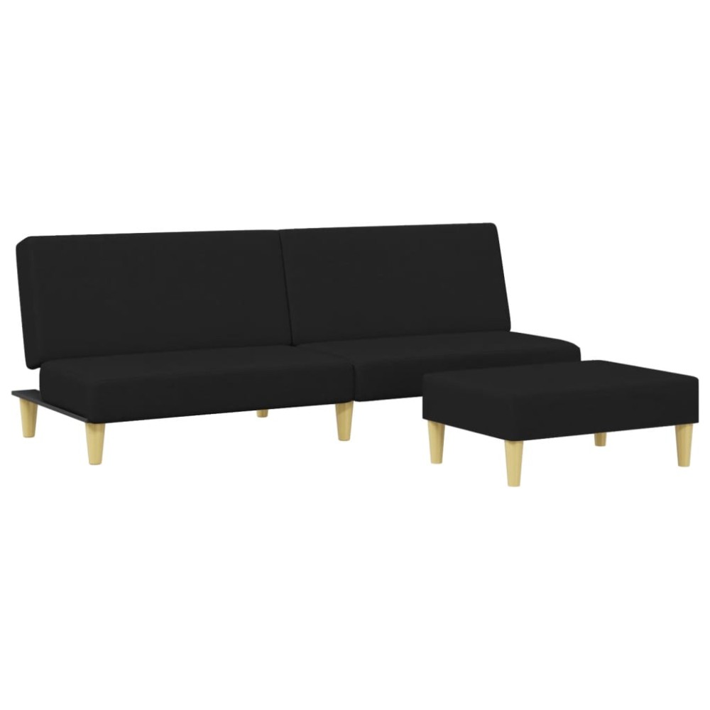 vidaXL Canapea extensibilă cu taburet, 2 locuri, negru, textil