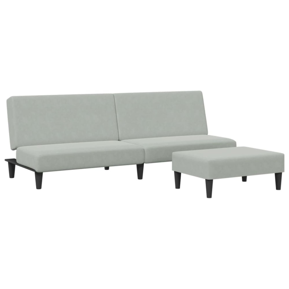 vidaXL Canapea extensibilă cu taburet, 2 locuri, gri deschis, catifea