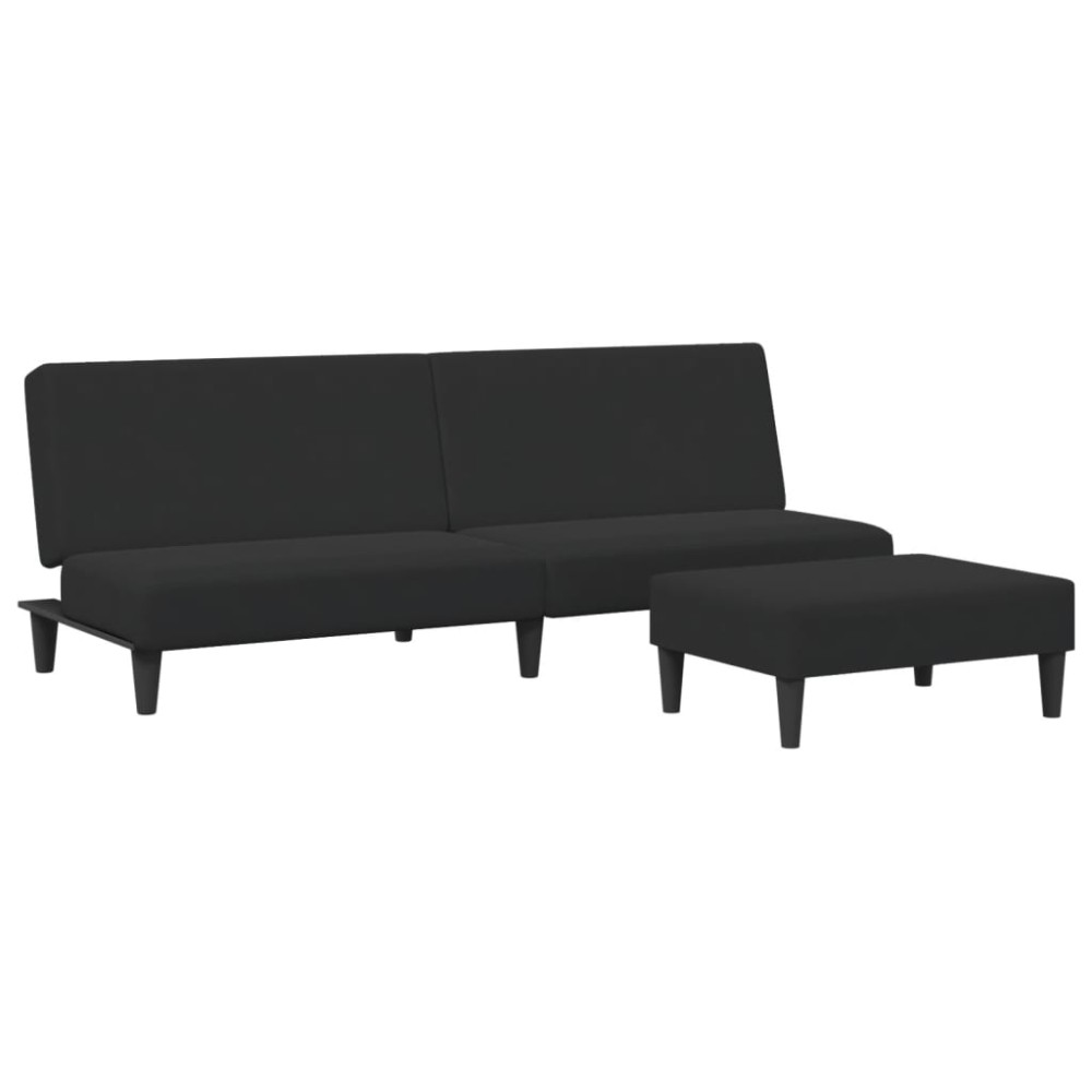 vidaXL Canapea extensibilă cu taburet, 2 locuri, negru, catifea
