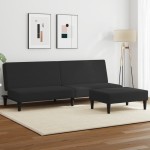 vidaXL Canapea extensibilă cu taburet, 2 locuri, negru, catifea vidaXL Canapea extensibilă cu taburet, 2 locuri, negru, catifea