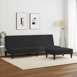 vidaXL Canapea extensibilă cu taburet, 2 locuri, negru, catifea vidaXL Canapea extensibilă cu taburet, 2 locuri, negru, catifea