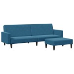 vidaXL Canapea extensibilă cu 2 locuri și taburet, albastru, catifea vidaXL Canapea extensibilă cu 2 locuri și taburet, albastru, catifea