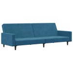 vidaXL Canapea extensibilă cu 2 locuri și taburet, albastru, catifea vidaXL Canapea extensibilă cu 2 locuri și taburet, albastru, catifea