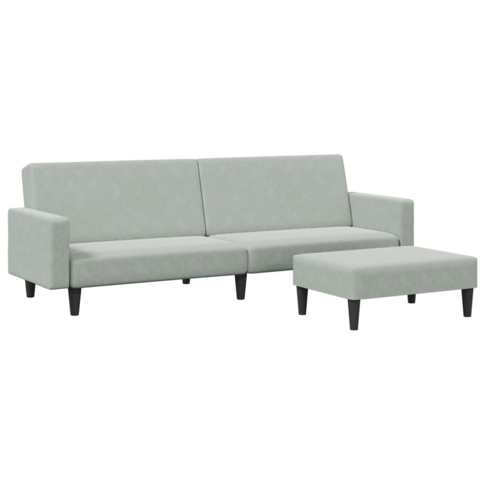vidaXL Canapea extensibilă cu taburet, 2 locuri, gri deschis, catifea