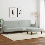 vidaXL Canapea extensibilă cu taburet, 2 locuri, gri deschis, catifea
