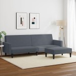 vidaXL Canapea extensibilă cu taburet, 2 locuri, gri închis, catifea
