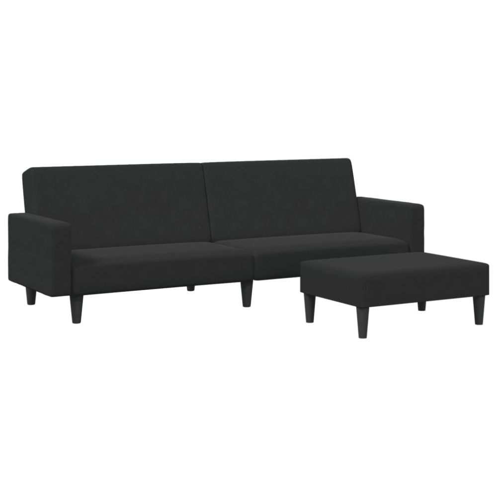 vidaXL Canapea extensibilă cu taburet, 2 locuri, negru, catifea
