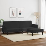 vidaXL Canapea extensibilă cu taburet, 2 locuri, negru, catifea vidaXL Canapea extensibilă cu taburet, 2 locuri, negru, catifea