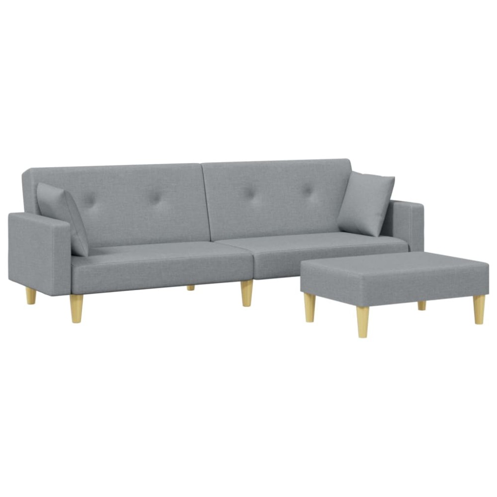 vidaXL Canapea extensibilă cu taburet, 2 locuri, gri deschis, textil