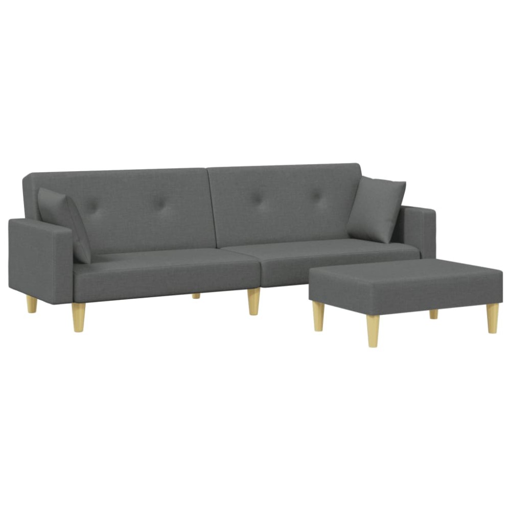vidaXL Canapea extensibilă cu taburet, 2 locuri, gri închis, textil