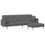 vidaXL Canapea extensibilă cu taburet, 2 locuri, gri închis, textil