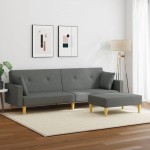 vidaXL Canapea extensibilă cu taburet, 2 locuri, gri închis, textil