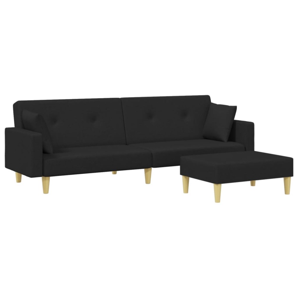 vidaXL Canapea extensibilă cu taburet, 2 locuri, negru, textil