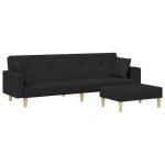 vidaXL Canapea extensibilă cu taburet, 2 locuri, negru, textil vidaXL Canapea extensibilă cu taburet, 2 locuri, negru, textil