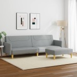vidaXL Canapea extensibilă cu taburet, 2 locuri, gri deschis, textil