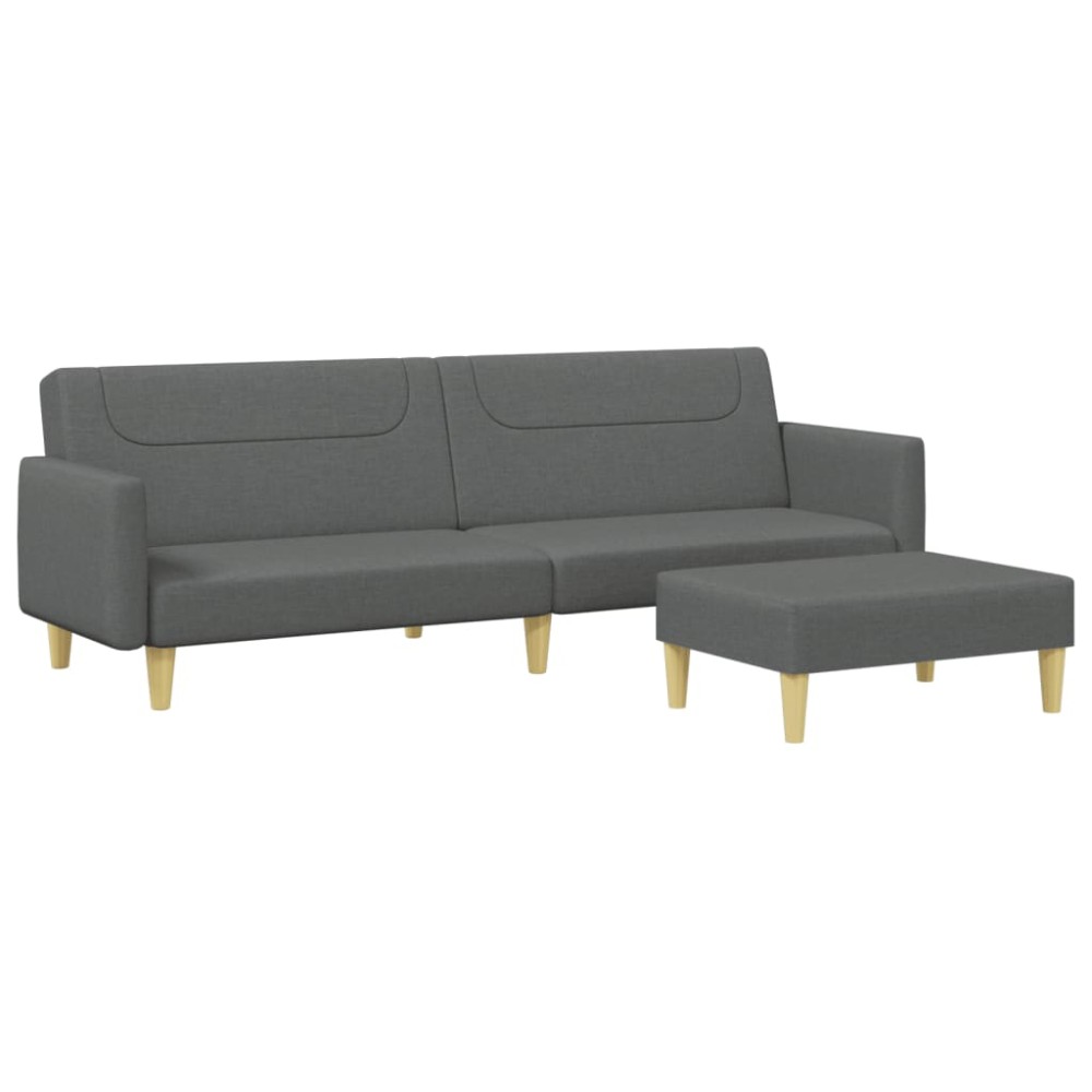 vidaXL Canapea extensibilă cu taburet, 2 locuri, gri închis, textil