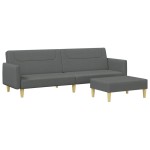 vidaXL Canapea extensibilă cu taburet, 2 locuri, gri închis, textil