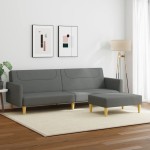 vidaXL Canapea extensibilă cu taburet, 2 locuri, gri închis, textil