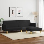 vidaXL Canapea extensibilă cu taburet, 2 locuri, negru, textil vidaXL Canapea extensibilă cu taburet, 2 locuri, negru, textil