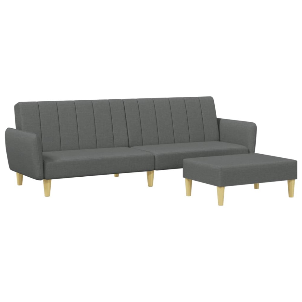 vidaXL Canapea extensibilă cu taburet, 2 locuri, gri închis, textil
