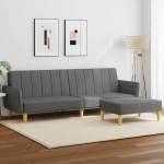 vidaXL Canapea extensibilă cu taburet, 2 locuri, gri închis, textil vidaXL Canapea extensibilă cu taburet, 2 locuri, gri închis, textil